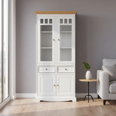 Klassische Wohnzimmer Möbel Weiß Braun Holz Schaufenster Vitrine Schrank Möbel