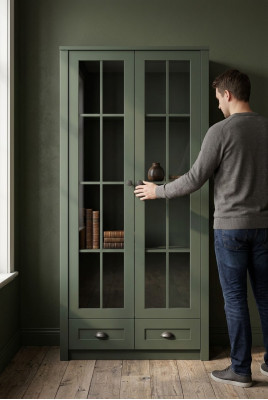 Landhaus Vitrinen Schrank Vitrine Handarbeit Wohnzimmer Schrank Holz Vitrine Neu