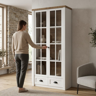 Klassisch Glas Bar Holz Schrank Glasschrank Vitrine Vitrinenschrank Wohnzimmer