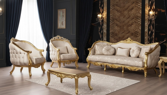 Barock Sofagarnitur 3+1+1 Sitzer Chesterfield Sofa Sofas Sessel Sitz Garnitur