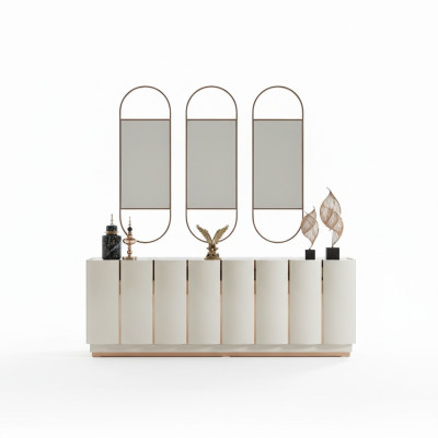 Wohnzimmer Anrichte weiß Spiegel Material Holz mit Metall Stil Modern