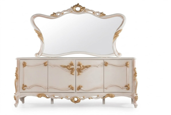 Anrichte mit Spiegel Garnitur Ess Barock Kommoden Holz Kommode Holz Schrank Neu