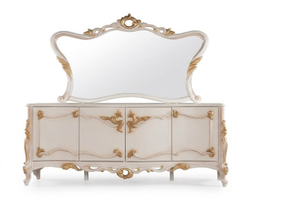Anrichte mit Spiegel Garnitur Ess Barock Kommoden Holz Kommode Holz Schrank Neu