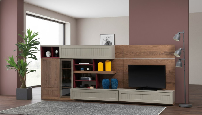 Wohnwand TV Ständer RTV Lowboard Vitrine Holz Modern Braun Wohnzimmer