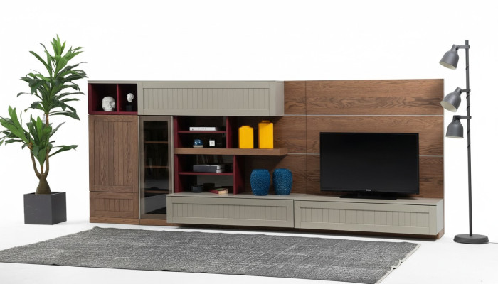 Wohnwand TV Ständer RTV Lowboard Vitrine Holz Modern Braun Wohnzimmer