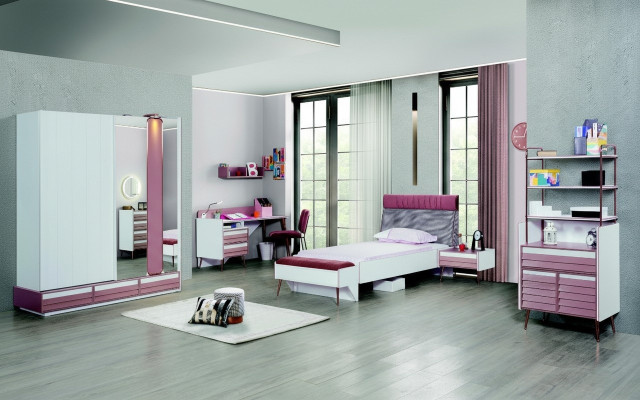 Kinderzimmer Set 7tlg Luxus Bett Nachttisch Kommode Kleiderschrank Wandregal