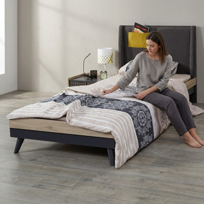 Bett Holz Betten Bettgestell Jugendzimmer Kinderzimmer Schwarz Einzelbett