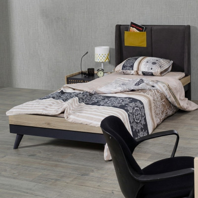Bett Holz Betten Bettgestell Jugendzimmer Kinderzimmer Schwarz Einzelbett