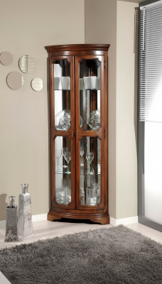 Klassische Eck Vitrine Glas Schrank Wohnzimmer Schaufenster Luxus Braun Vitrinen