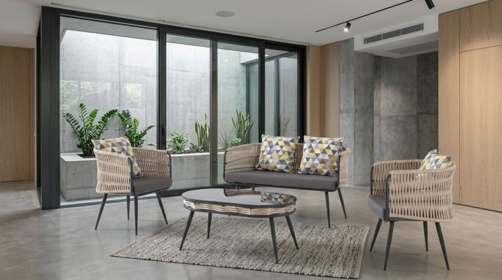 Gartenmöbel Sofagarnitur Tisch Hocker Sessel Veranda Sitzgruppen 4tlg.