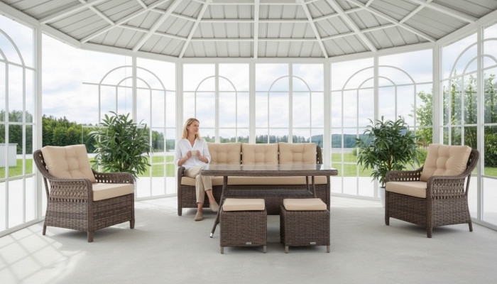 Gartenmöbel Sofagarnitur Tisch Sessel Sitzgruppen Veranda Hocker 6tlg.