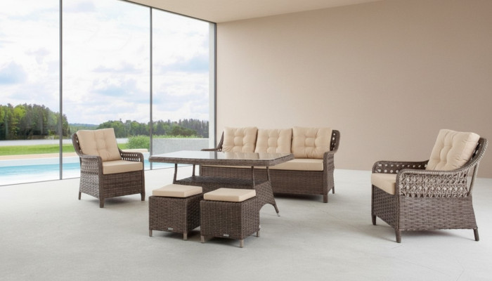 Gartenmöbel Sofagarnitur Tisch Sessel Sitzgruppen Veranda Hocker 6tlg.