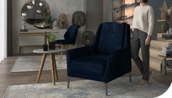 Blauer Relax Sessel Moderner Einsitzer Wohnzimmermöbel Clubsessel Neu