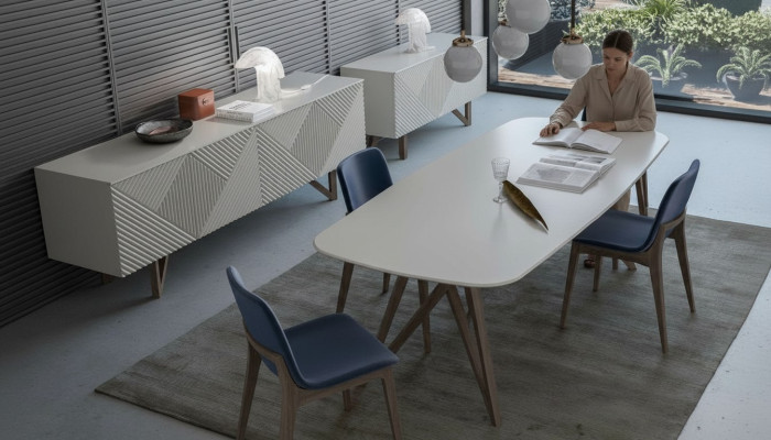 Esszimmergarnitur Moderne Esszimmergarnitur Weißes Sideboard mit Stauraum