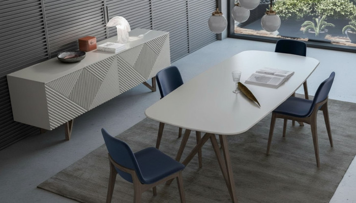 Esszimmergarnitur Moderne Esszimmergarnitur Weißes Sideboard mit Stauraum