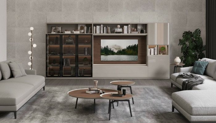 Wohnwand Moderne weiße Wohnzimmermöbel Luxuriöse Holzmöbel Einrichtung