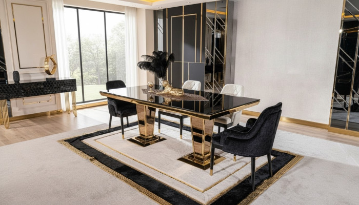Tisch Esstisch Holz Esszimmer Garnitur 4x Stuhl Set Stühle schwarz Gruppe