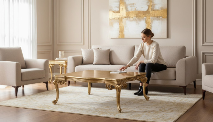 Barock Rokoko Gold Massivholz Couchtisch für das Wohnzimmer