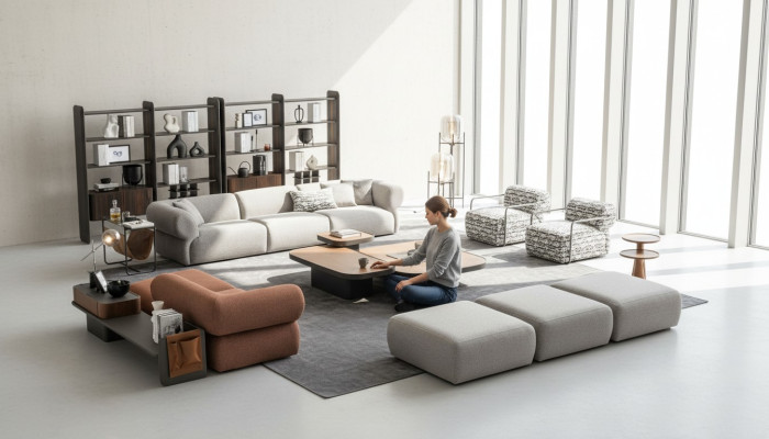 Großes Wohnzimmer Set Fünfsitzer Dreisitzer Sessel Hocker Sofagarnitur