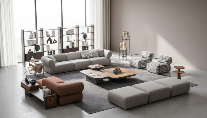 Großes Wohnzimmer Set Fünfsitzer Dreisitzer Sessel Hocker Sofagarnitur