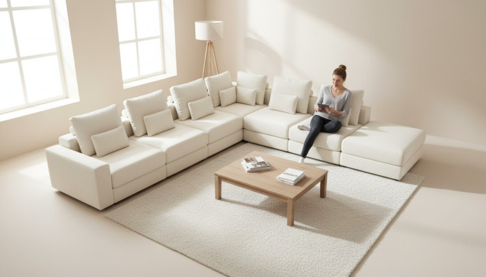 Weiße Wohnlandschaft Wohnzimmer L-Form Sofa Polster Designer Möbel Stil