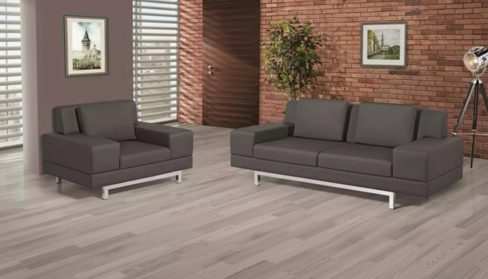 Graue Couchgarnitur Dreisitzer Sessel Sofagarnitur Arbeitszimmer Sofas