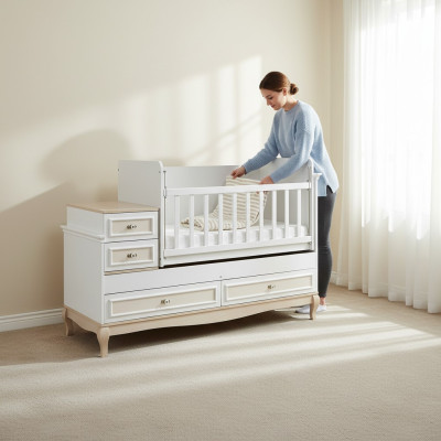Babybett Kinderbett Bett Set Schublade weiß im modernen Kinderzimmer