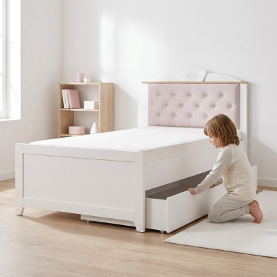 Chesterfield Funktionsbett Ausziehbares Kinderbett Bett 120 Holz Rosa