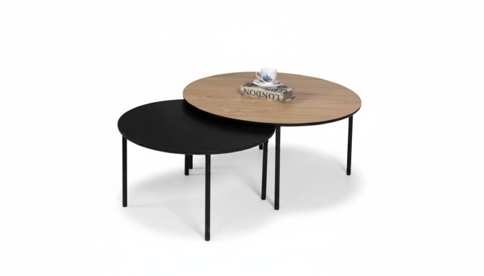Couchtisch Kaffeetisch Gruppe Beisteltisch Schwarz Set Braun Holz 2tlg