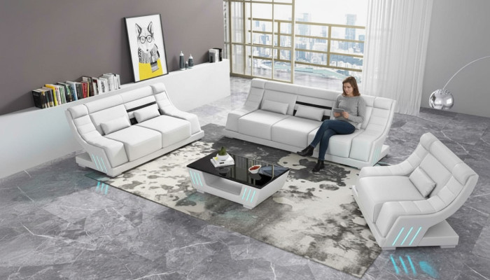 Sofagarnitur Luxus Komplette Couchgarnitur Weiß Kunstleder Sofa 321