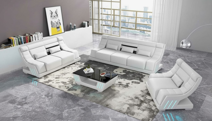 Sofagarnitur Luxus Komplette Couchgarnitur Weiß Kunstleder Sofa 321