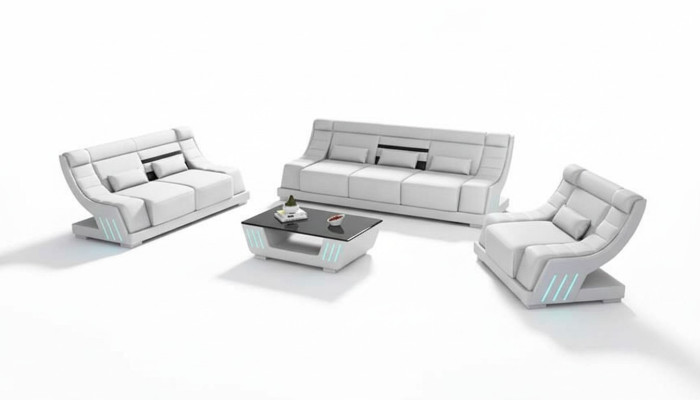 Sofagarnitur Luxus Komplette Couchgarnitur Weiß Kunstleder Sofa 321