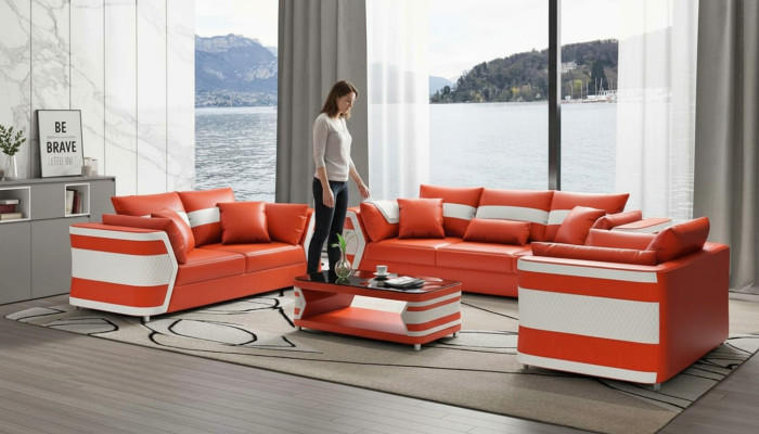 Rot Sofagarnitur Couchgarnitur Ledersofa Sofa Komplette 3tlg Sofas Set