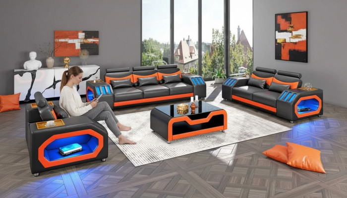 Sofagarnitur Zweisitzer Ledersofas Sessel Dreisitzer 3tlg Schwarz Set
