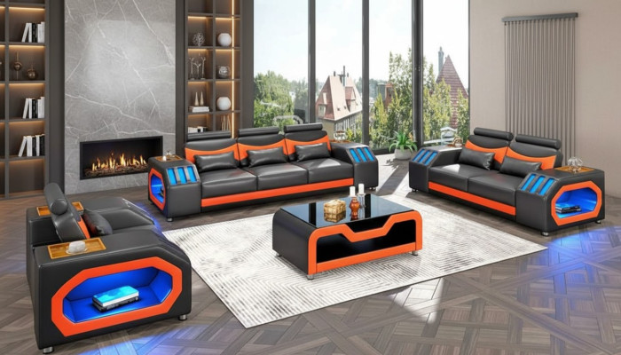 Sofagarnitur Zweisitzer Ledersofas Sessel Dreisitzer 3tlg Schwarz Set