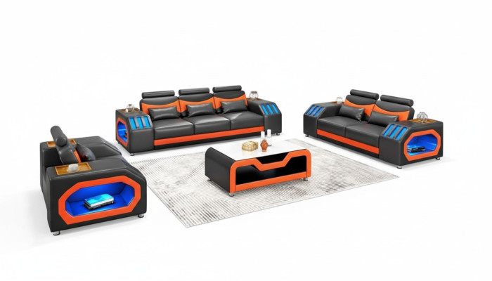 Sofagarnitur Zweisitzer Ledersofas Sessel Dreisitzer 3tlg Schwarz Set