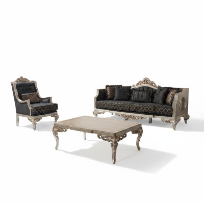 Polstersofa Garnitur Sofagarnitur Dreisitzer Sessel Stoff Sofa Grau Tisch 3tlg