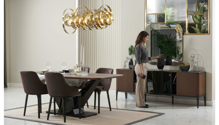Essecke Essgruppe Esszimmermöbel Set Esszimmer 9tlg Holz Braun Tisch