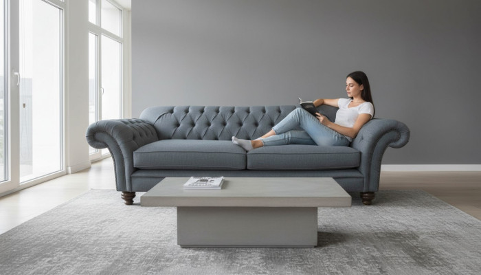 Sofa Luxus Textil Chesterfield Couch Sofas Polster 3 Sitzer Grau Design