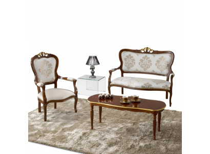 Klassische Sitzgarnitur Zweisitzer Sessel Couchtisch Designer Holzmöbel