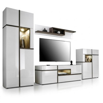 Modern Wohnwände Set 4 tlg Wohnzimmer Weiß Holz Möbel Schrank TV-Ständer