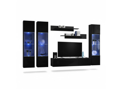 Wohnzimmer Garnitur 6 tlg Wohnwand Lowboard TV-Ständer Hänge Vitrine Holzmöbel