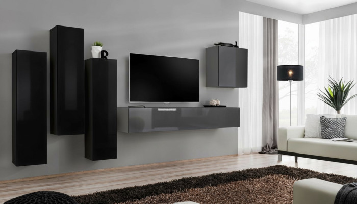 Grau TV Ständer Sideboard Luxus Wohnwand Wohnzimmer Einrichtung Modern Komplett