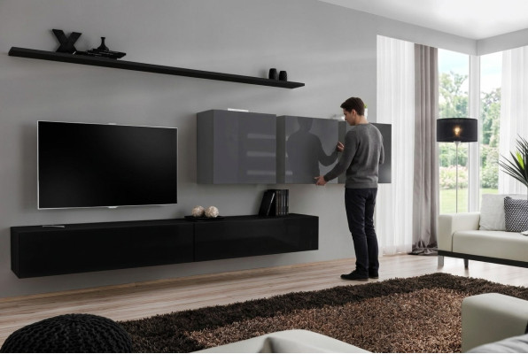 Design Wohnwand TV-Ständer 3x Wandschrank TV-Ständer Lowboard Einrichtung 7 tlg