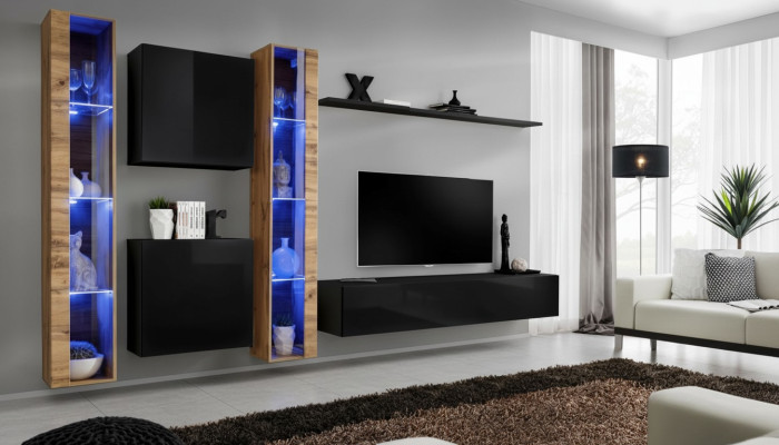 Wohnwand Wandschrank Modern Design TV-Ständer Schwarz Wohnzimmermöbel Komplett