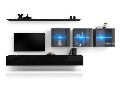 Wohnwand Set 7tlg Modern Wohnzimmermöbel TV-Ständer Design Wand Regale Komplett