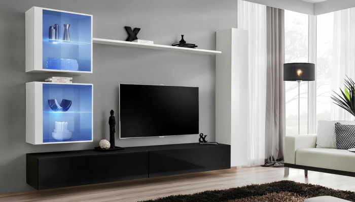 Wohnwand Set Weiß Wandschrank Komplett TV-Ständer Wand Regal Wohnzimmermöbel