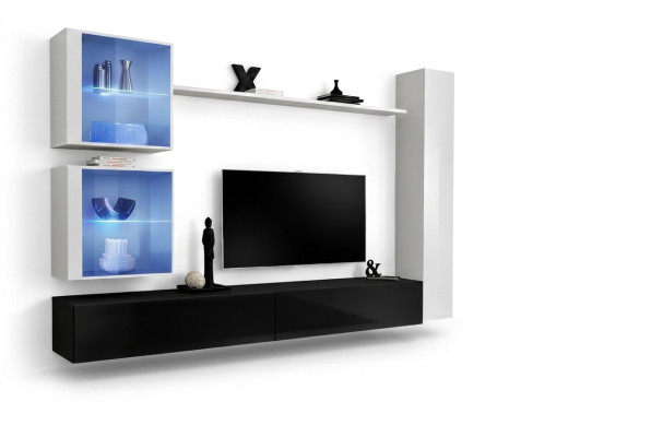 Wohnwand Set Weiß Wandschrank Komplett TV-Ständer Wand Regal Wohnzimmermöbel