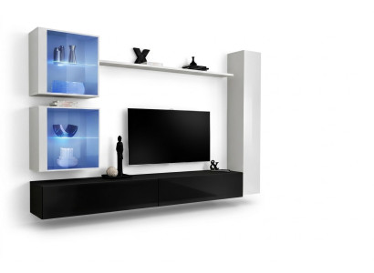 Wohnwand Set Weiß Wandschrank Komplett TV-Ständer Wand Regal Wohnzimmermöbel