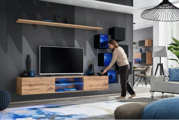 Wohnwand Braun Regale Sideboard Wand Schrank Luxus Neu TV-Ständer Holzmöbel